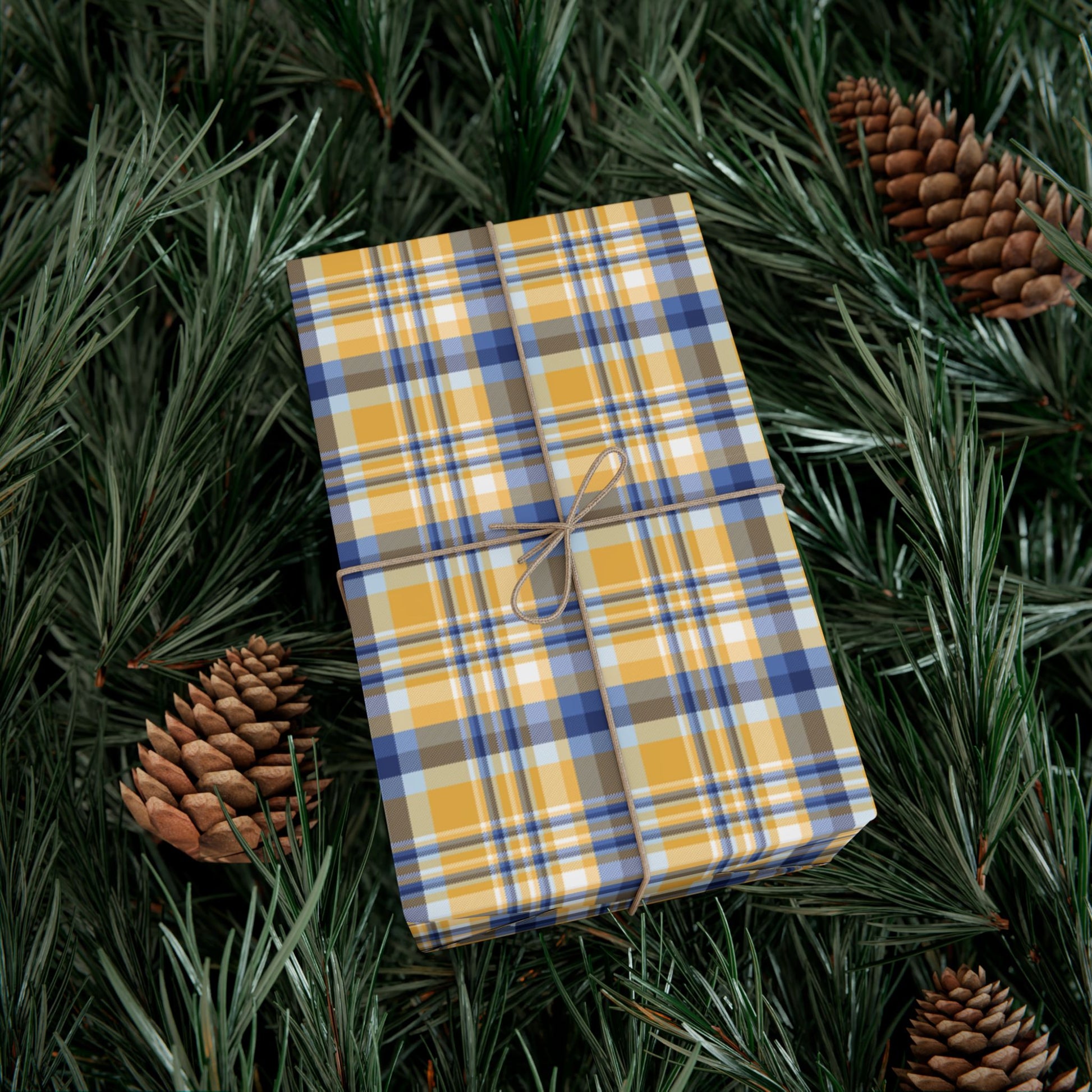 Hannukah Gold, Blues & White Plaid Gift Wrapping Paper Roll