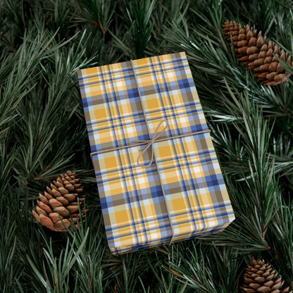 Hannukah Gold, Blues & White Plaid Gift Wrapping Paper Roll