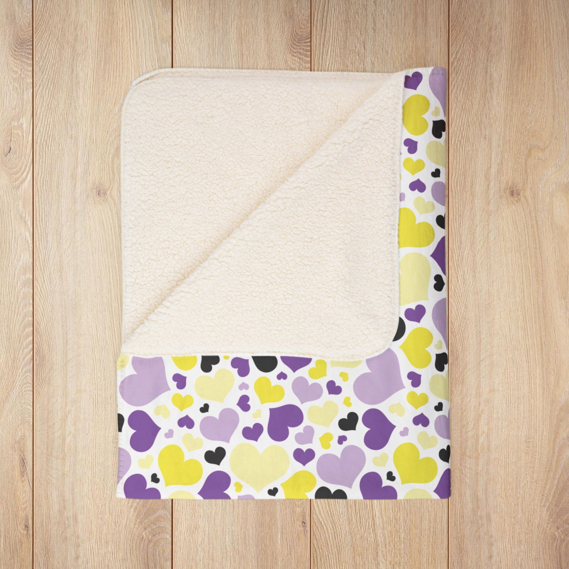 Non-Binary Pride Valentine’s Day Hearts White Fleece Sherpa Blanket