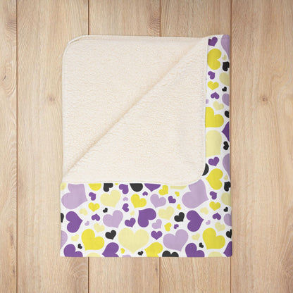 Non-Binary Pride Valentine’s Day Hearts White Fleece Sherpa Blanket