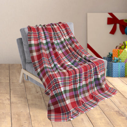 Christmas Red & White Detroit MI Plaid Fleece Sherpa Blanket