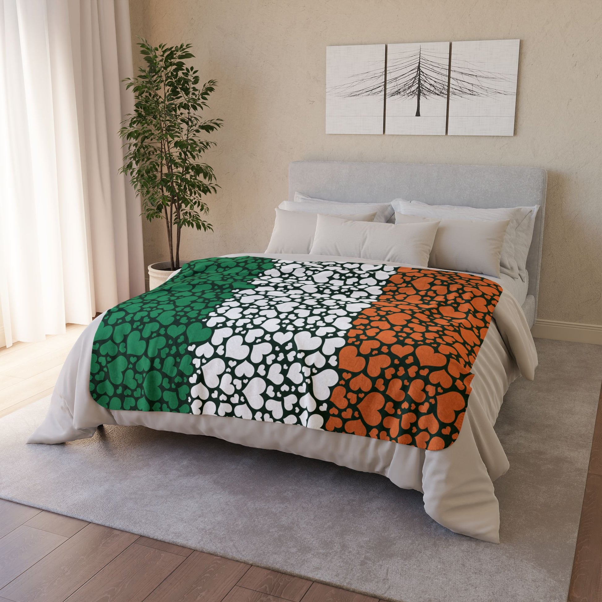 Ireland Flag Hearts Fleece Sherpa Blanket