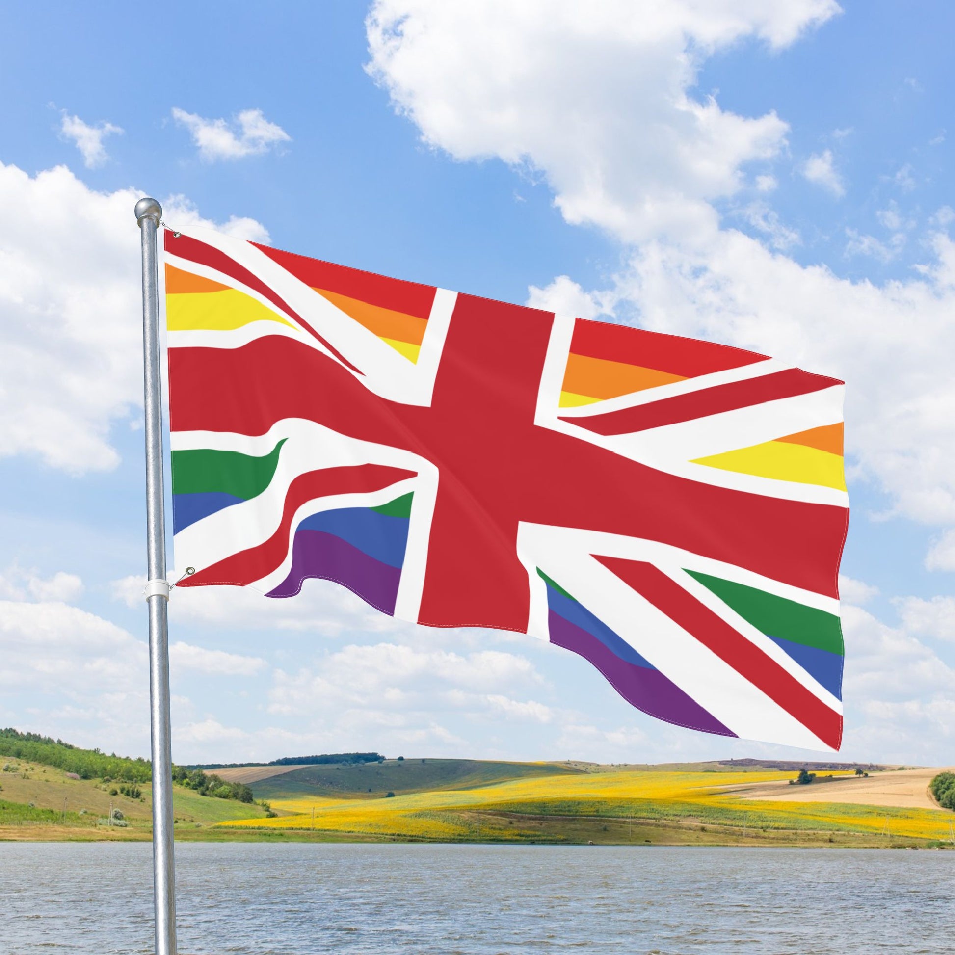 UK LGBTQIA+ Rainbow Pride Flag with Grommets