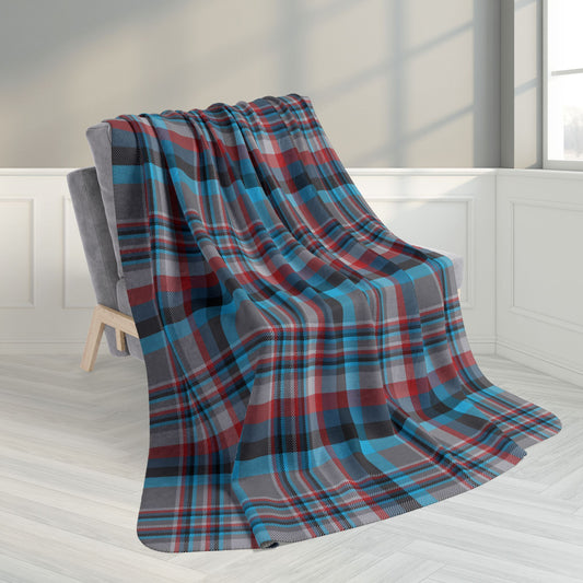 60" × 80" Grey Grey, Blue & Red Orlando FL Plaid Fleece Sherpa Blanket
