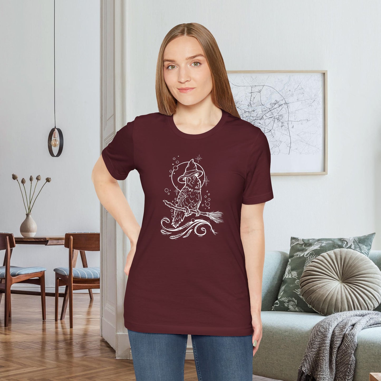 Lovebird Witch on a Broom, Line Art Tee