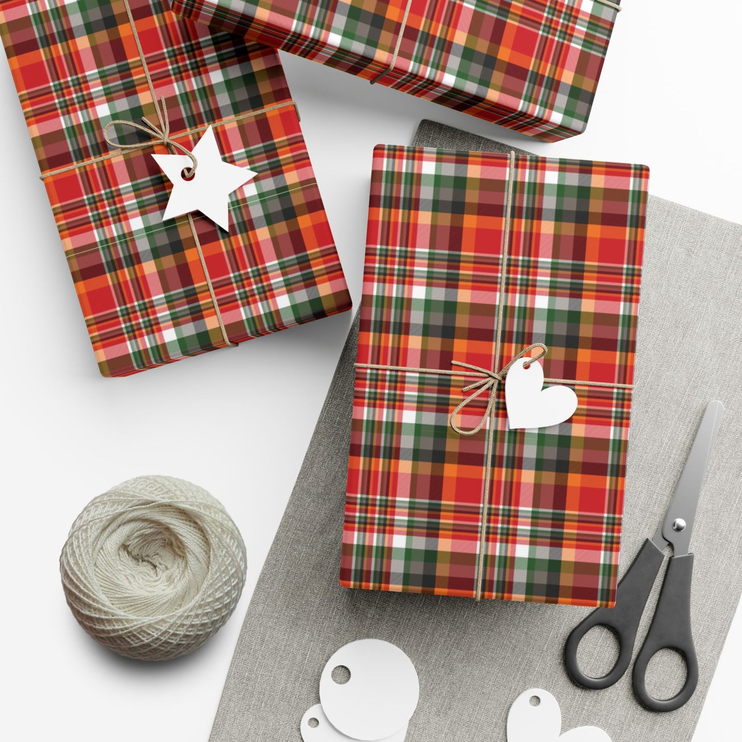 29'' x 72" Satin Christmas Red & Pewter Tampa Bay FL Plaid Gift Wrapping Paper Roll