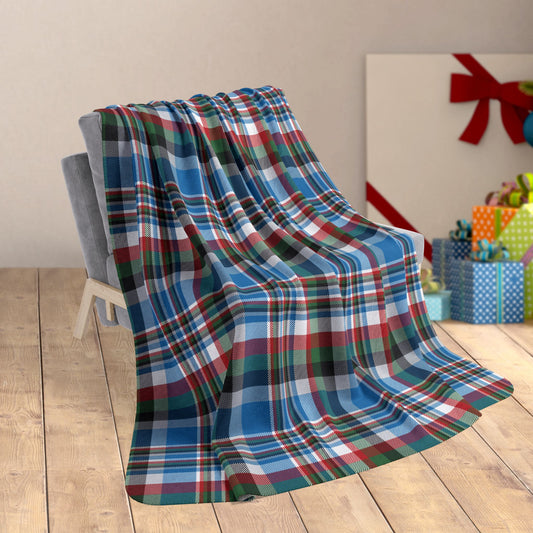 60" × 80" Christmas Blue & Silver Detroit MI Plaid Fleece Sherpa Blanket