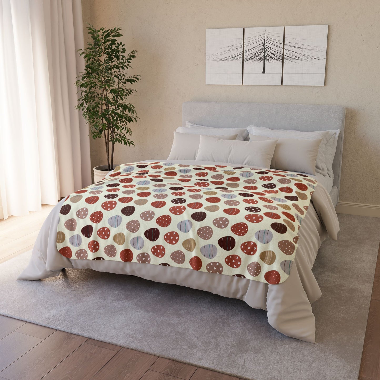 50" × 60" Beige Easter Eggs Cream Fleece Sherpa Blanket
