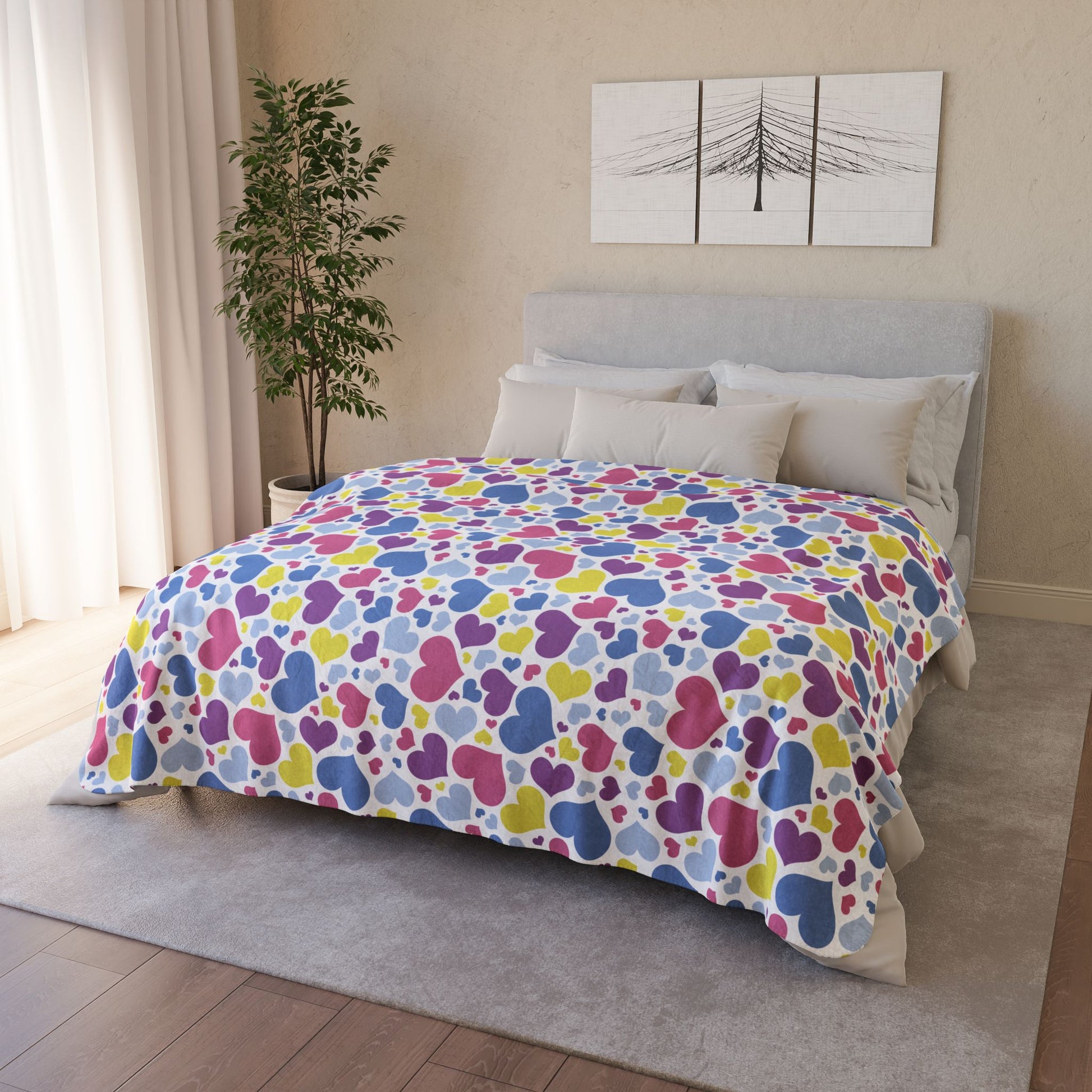 Bigender Pride Valentine’s Day Hearts White Fleece Sherpa Blanket