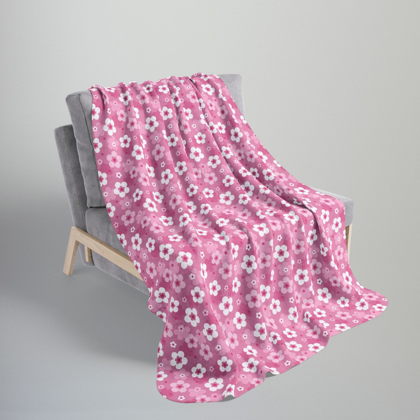 Pink Cherry Blossoms Fleece Sherpa Blanket