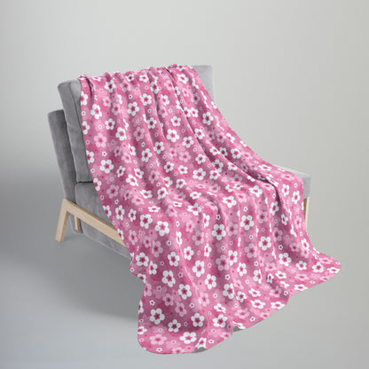 Pink Cherry Blossoms Fleece Sherpa Blanket