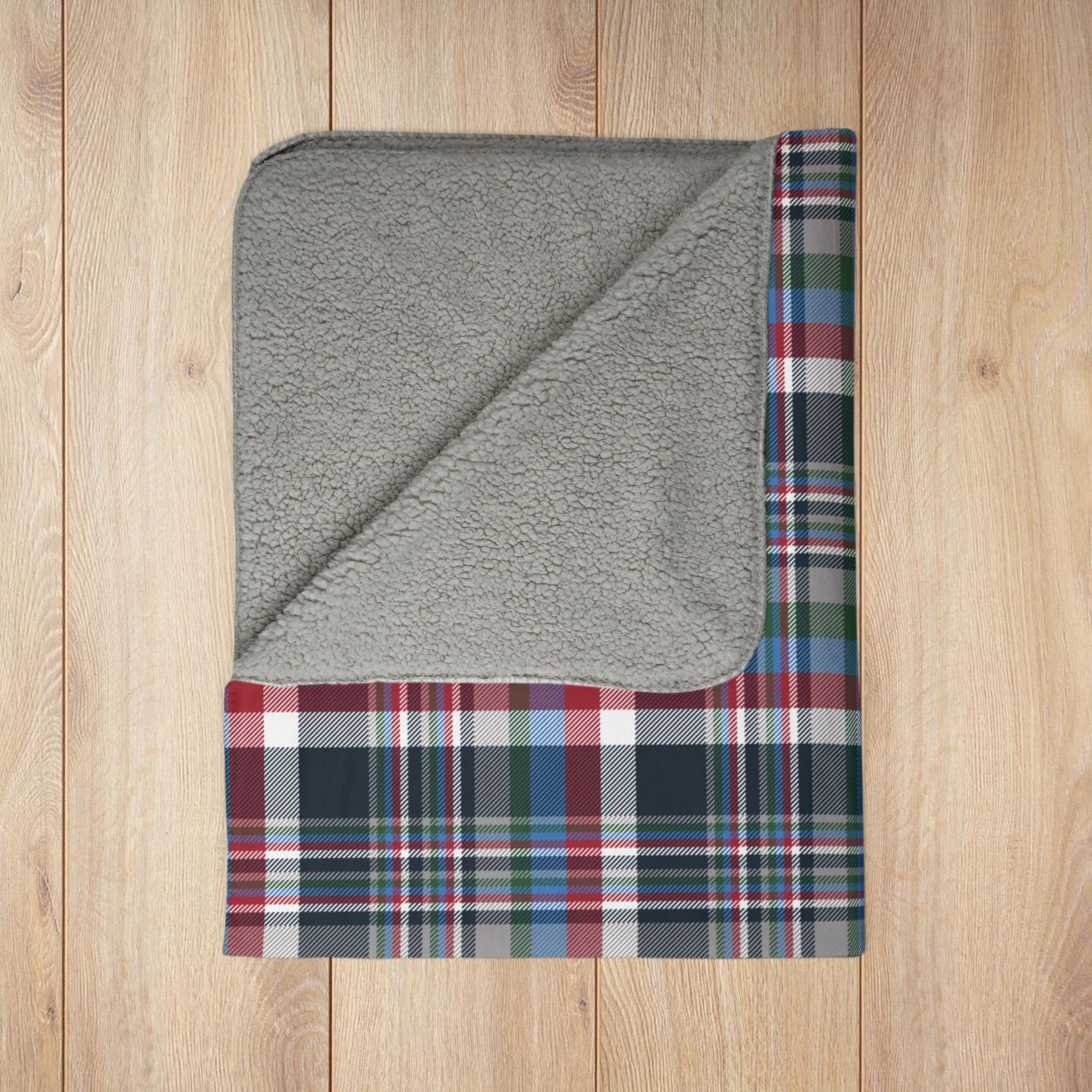 Christmas Blue & Red Houston TX Plaid Fleece Sherpa Blanket