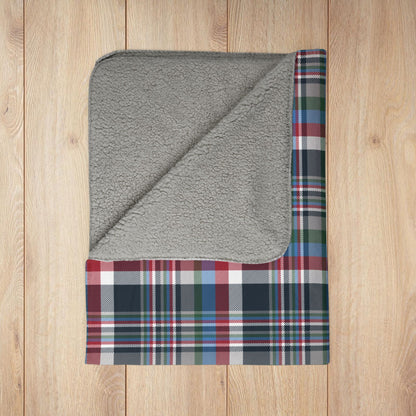 Christmas Blue & Red Houston TX Plaid Fleece Sherpa Blanket