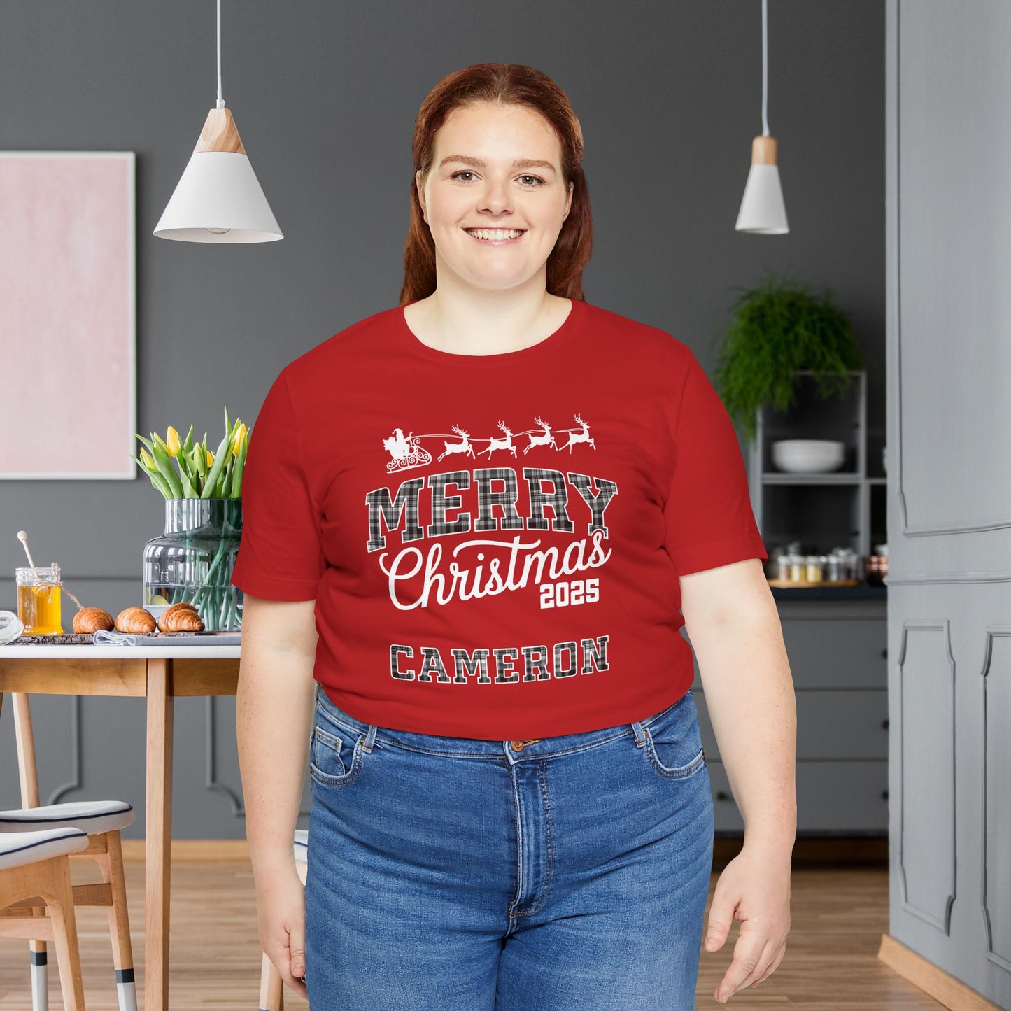 Custom Christmas Plaid Tee or Pajama Top
