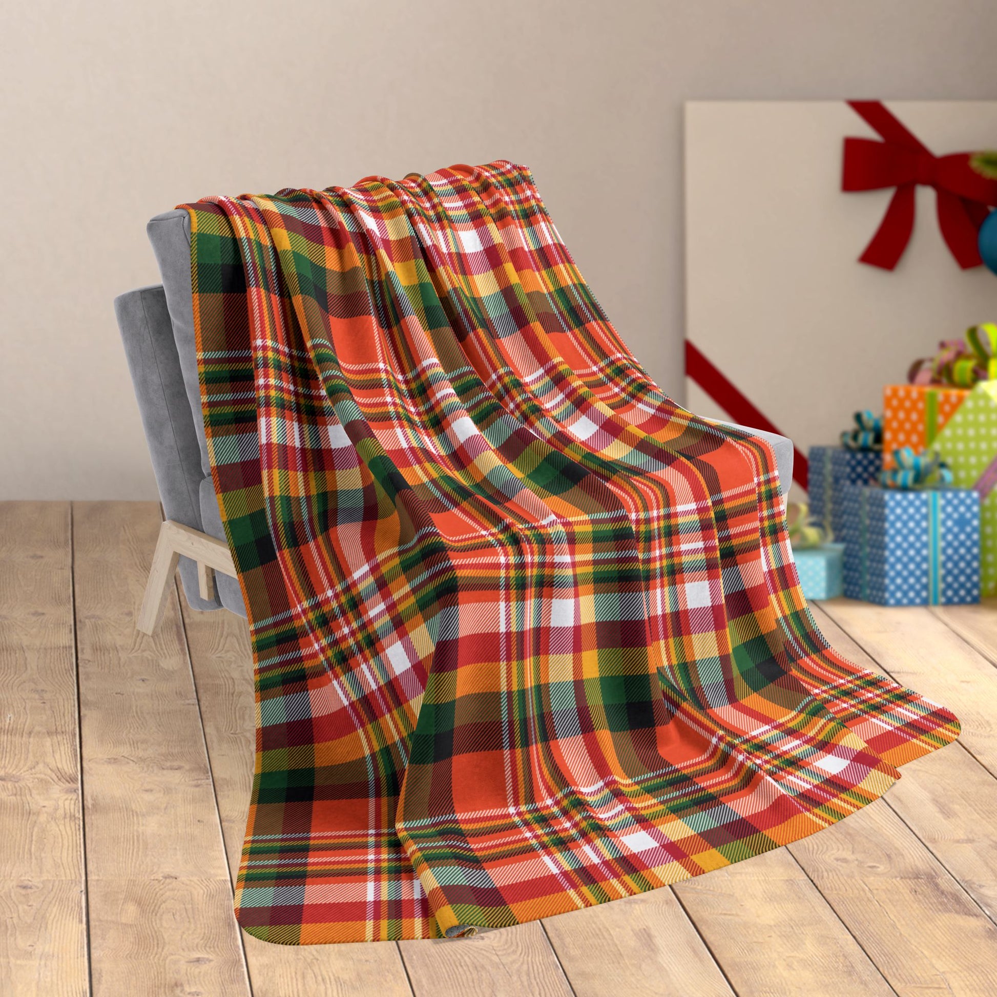 60" × 80" Christmas Orange & Black Cincinnati OH Plaid Fleece Sherpa Blanket