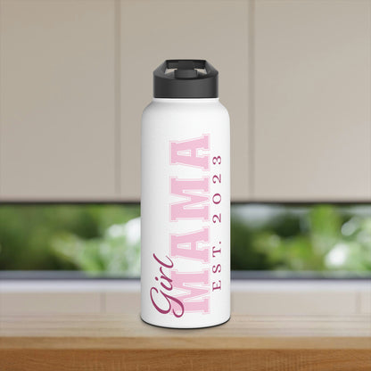 Chica mamá EST. 2023 Botella de agua de acero inoxidable sin BPA con pajita incorporada