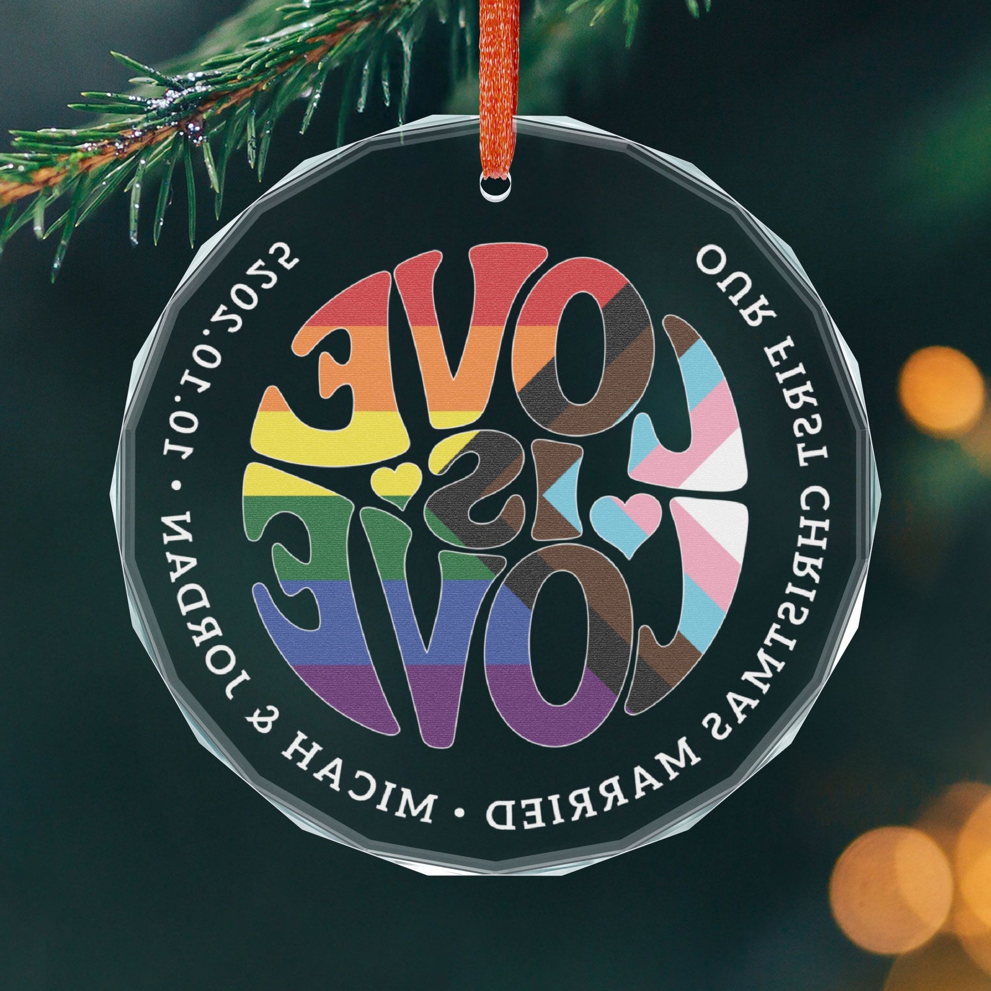 Custom Crystal Love is Love Rainbow Progress Pride 3" Circle Ornament