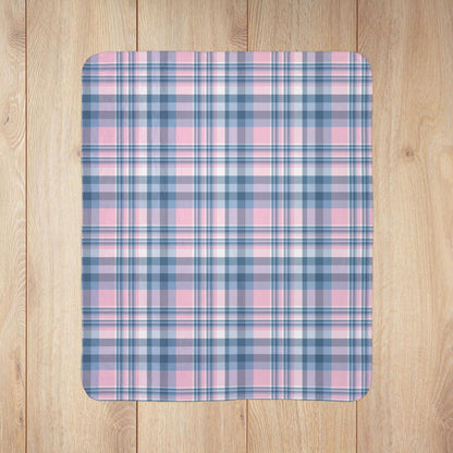 Baby Pink & Blue Plaid Fleece Sherpa Blanket