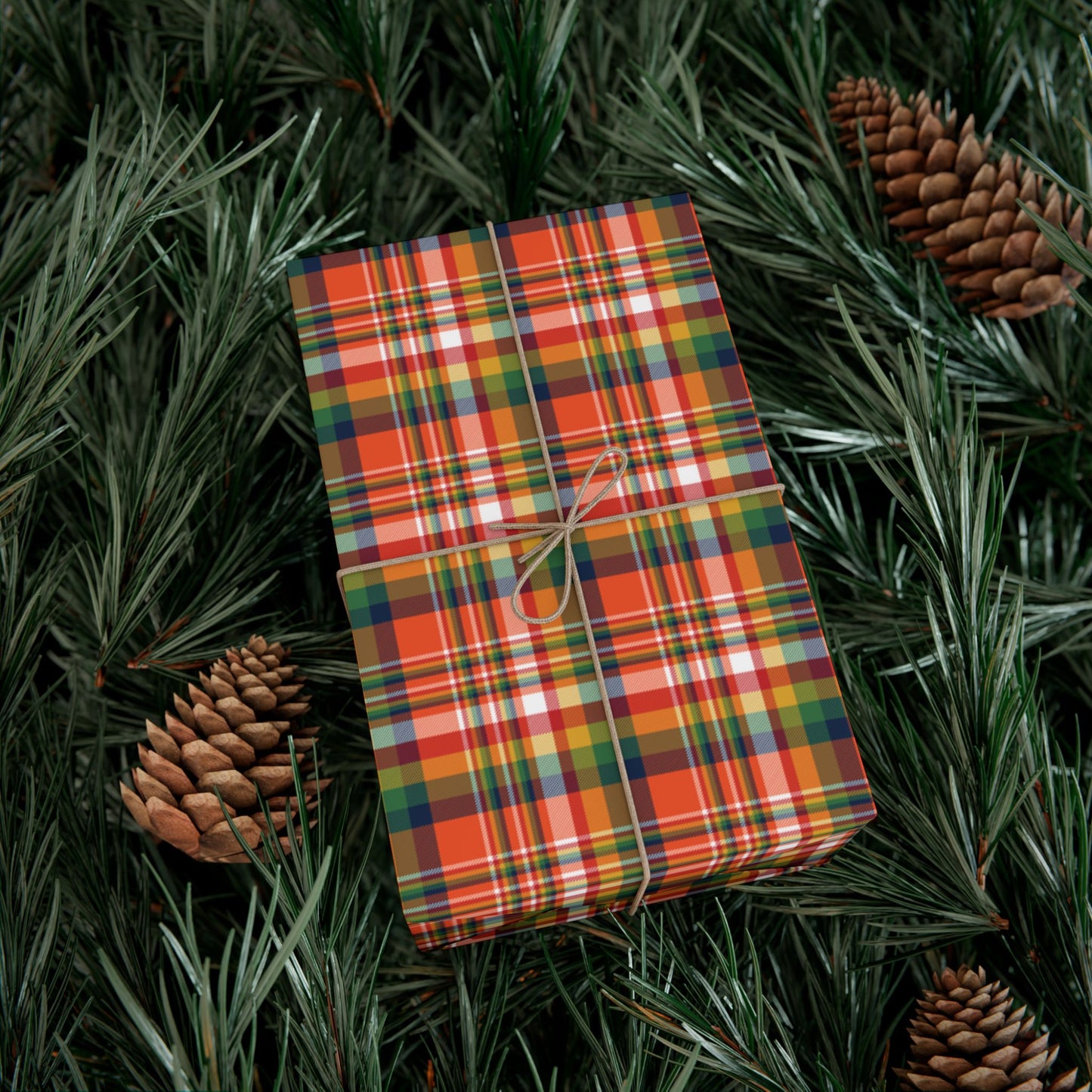 Christmas Orange & Blue Denver CO Plaid Gift Wrapping Paper Roll