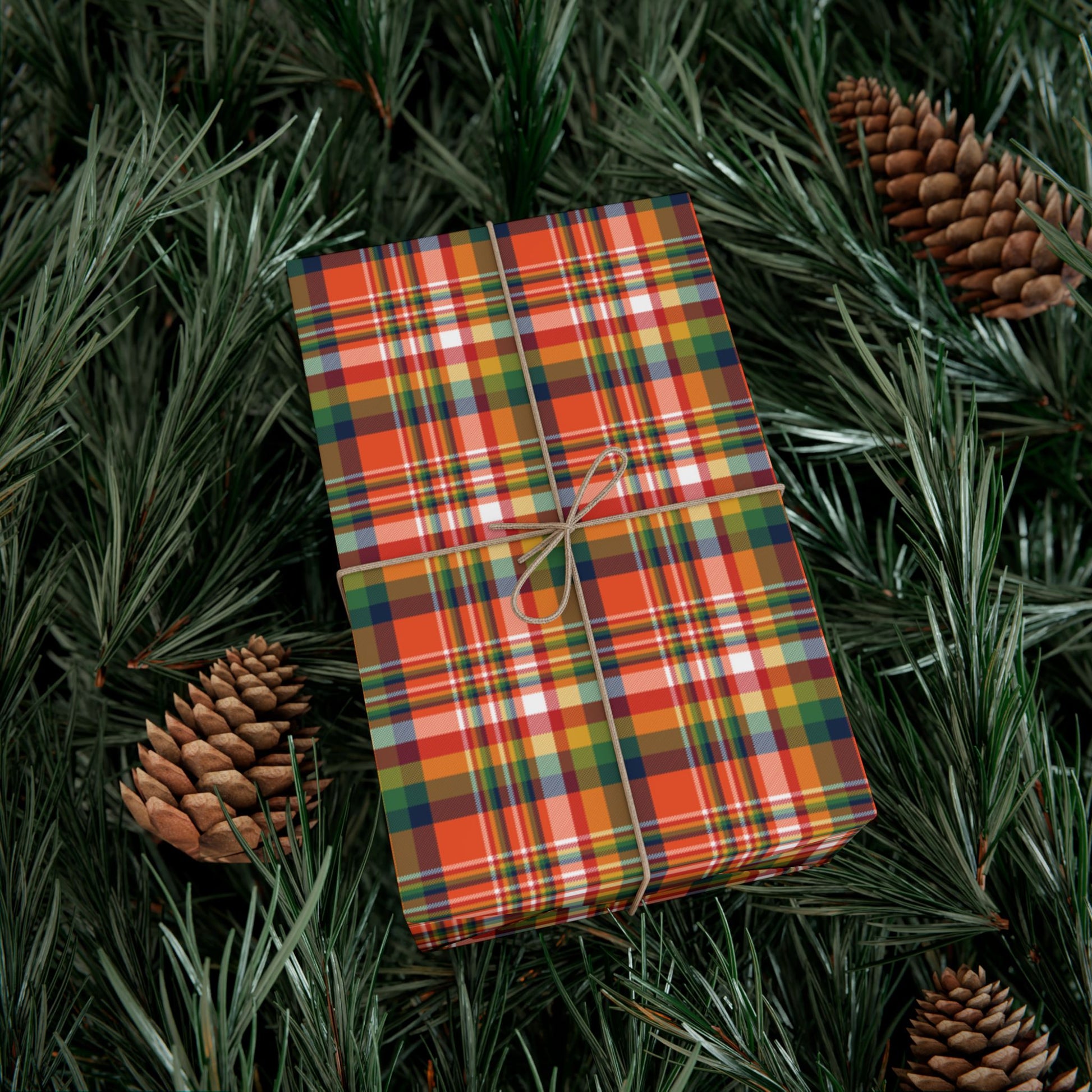 Christmas Orange & Blue Denver CO Plaid Gift Wrapping Paper Roll