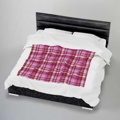 Lesbian Pink Pride Plaid Velveteen Plush Blanket