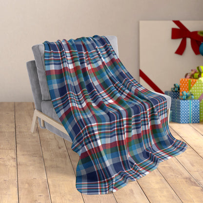 50" × 60" Christmas Blue & White Indianapolis IN Plaid Fleece Sherpa Blanket