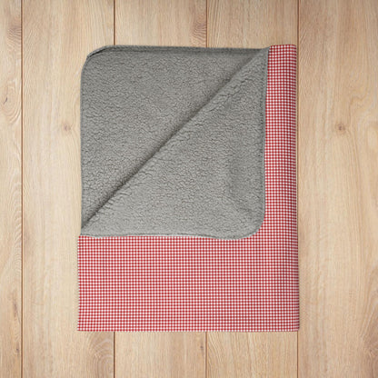 Red & White Gingham Fleece Sherpa Blanket