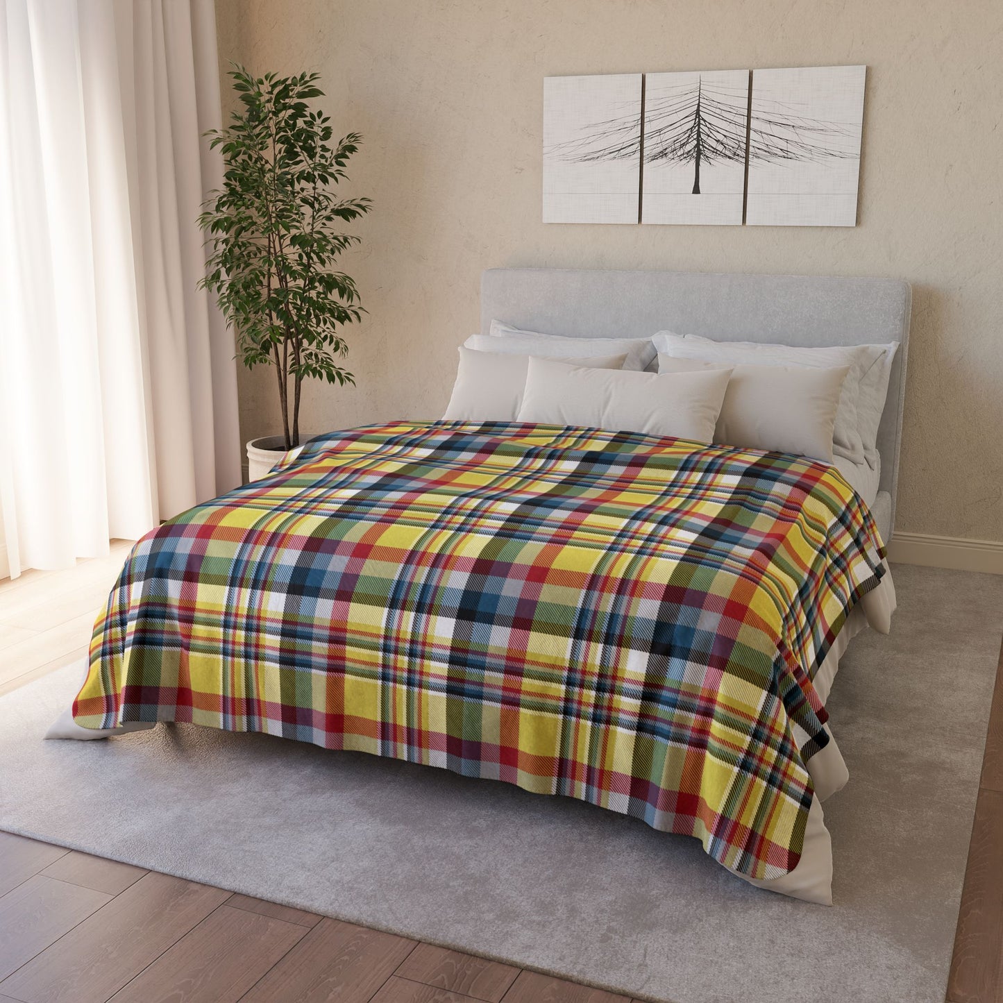 Yellow, Red & Teal Gurnee IL Plaid Fleece Sherpa Blanket