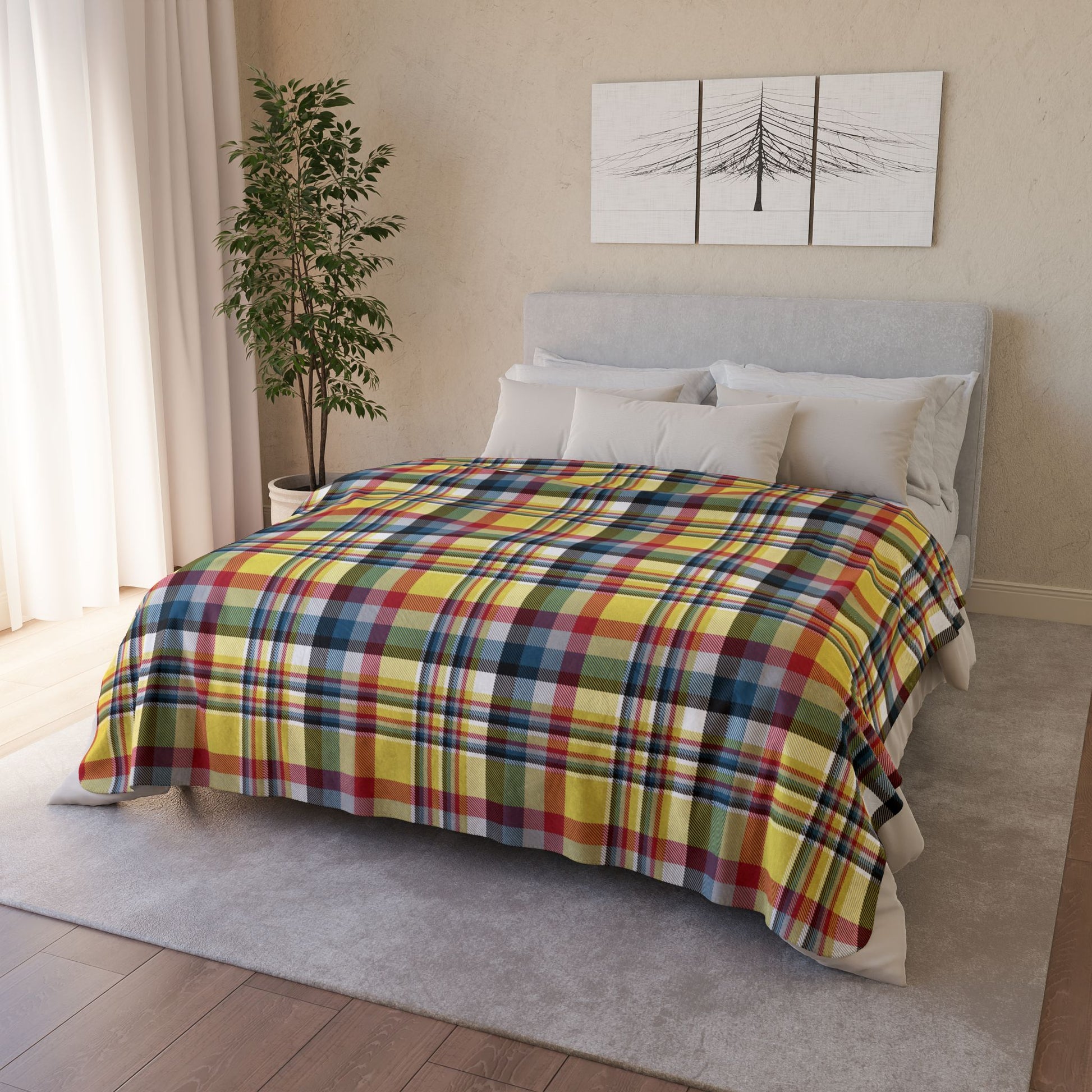 Yellow, Red & Teal Gurnee IL Plaid Fleece Sherpa Blanket