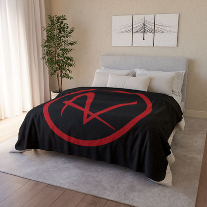 60" × 80" Beige Rambler Red Logo Black Fleece Sherpa Blanket