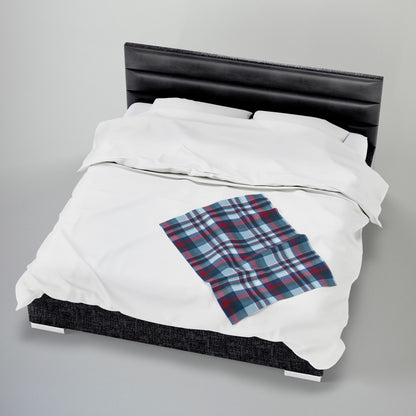 Nautical Blue Plaid Velveteen Plush Blanket