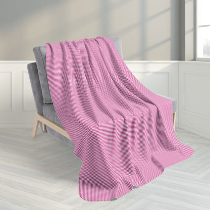 Fuschia & White Gingham Fleece Sherpa Blanket