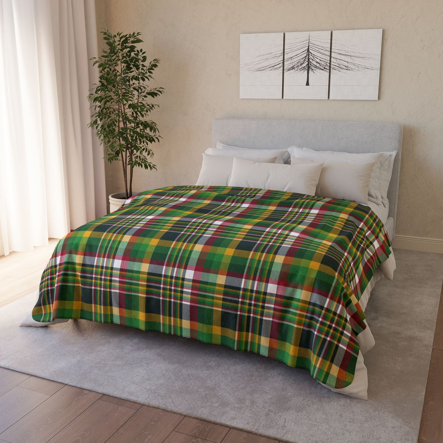Christmas Green and Gold Green Bay WI Plaid Fleece Sherpa Blanket