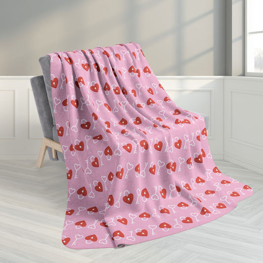 60" × 80" Love Hearts on Padlocks Valentine’s Day Fleece Sherpa Blanket
