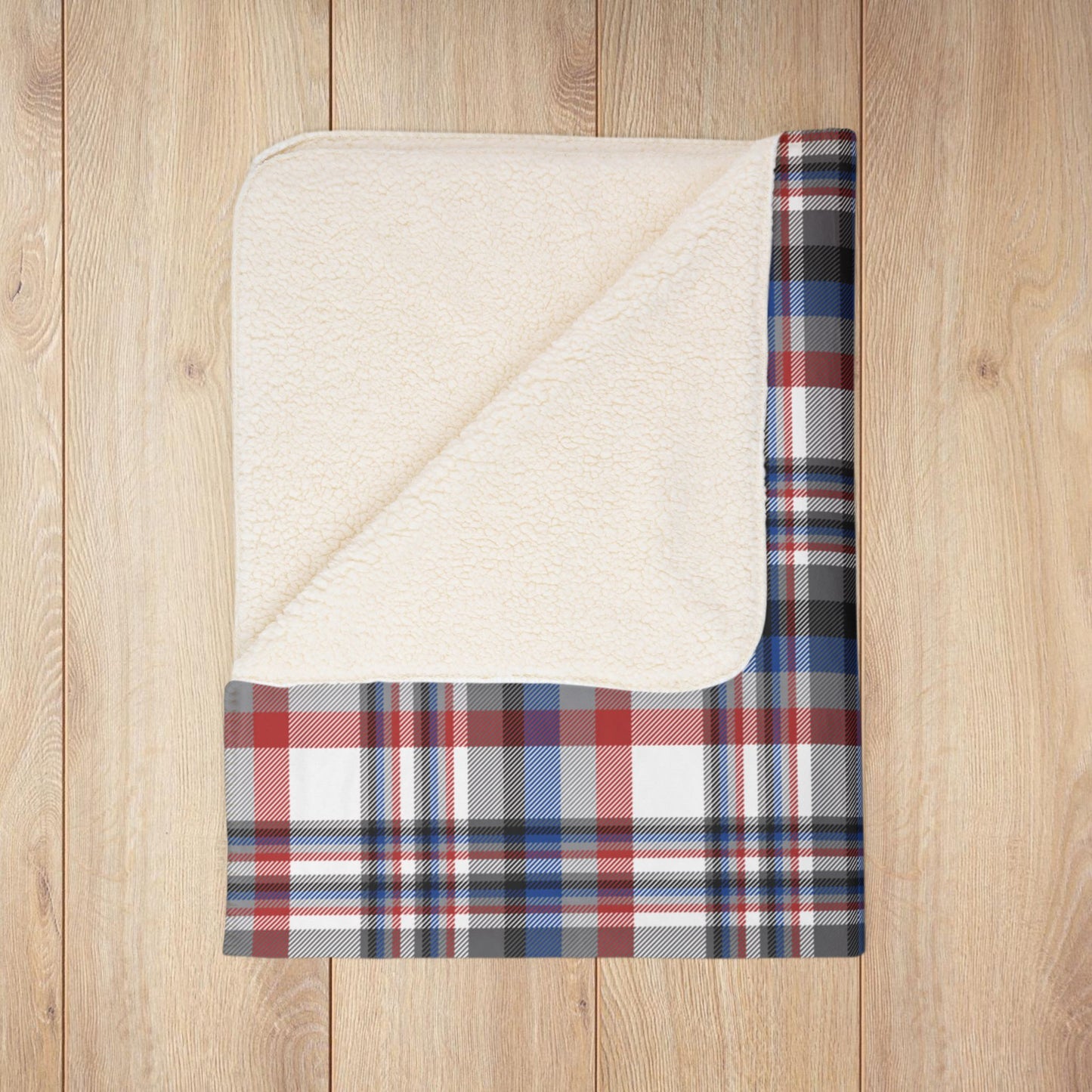 White, Grey, Red & Blue Gurnee IL Plaid Fleece Sherpa Blanket