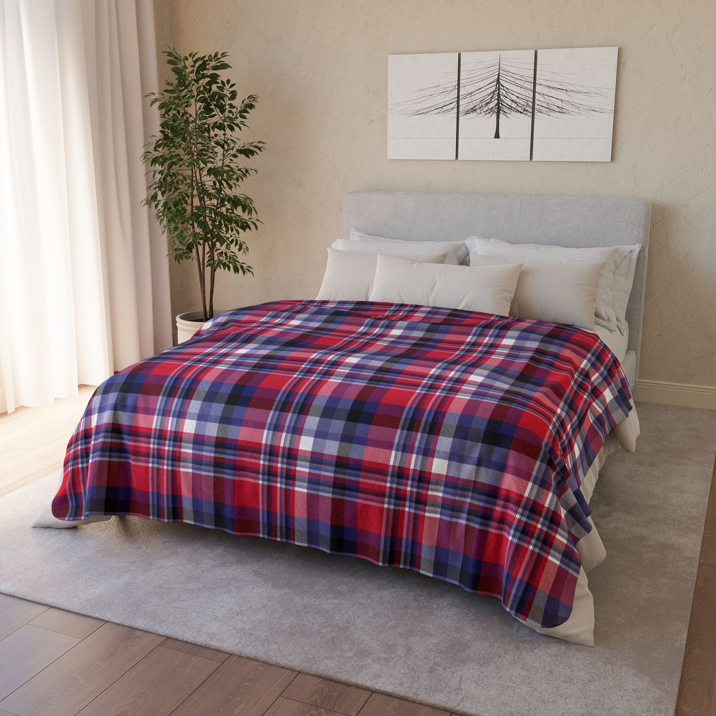 Nautical Red Plaid Fleece Sherpa Blanket
