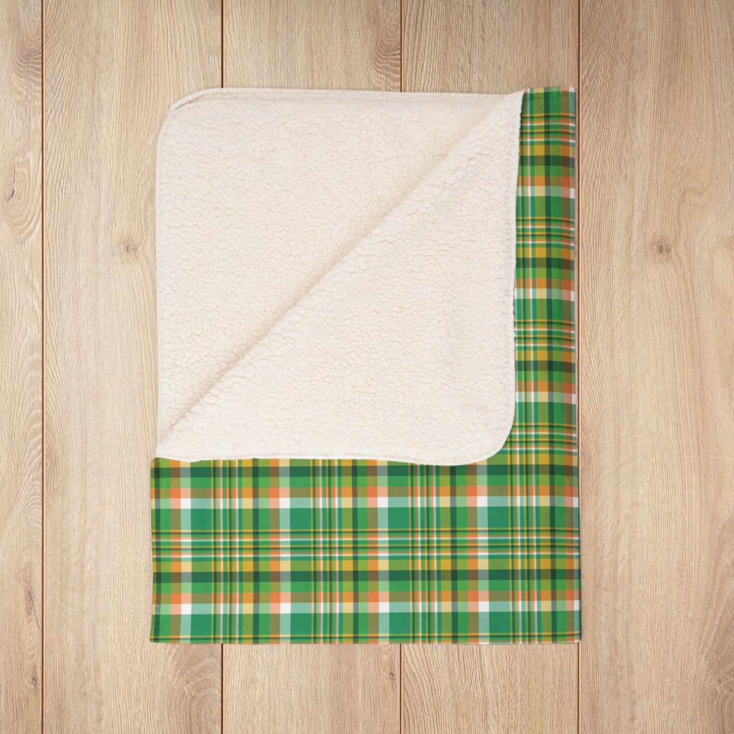 St. Patrick's Day Greens Plaid Fleece Sherpa Blanket