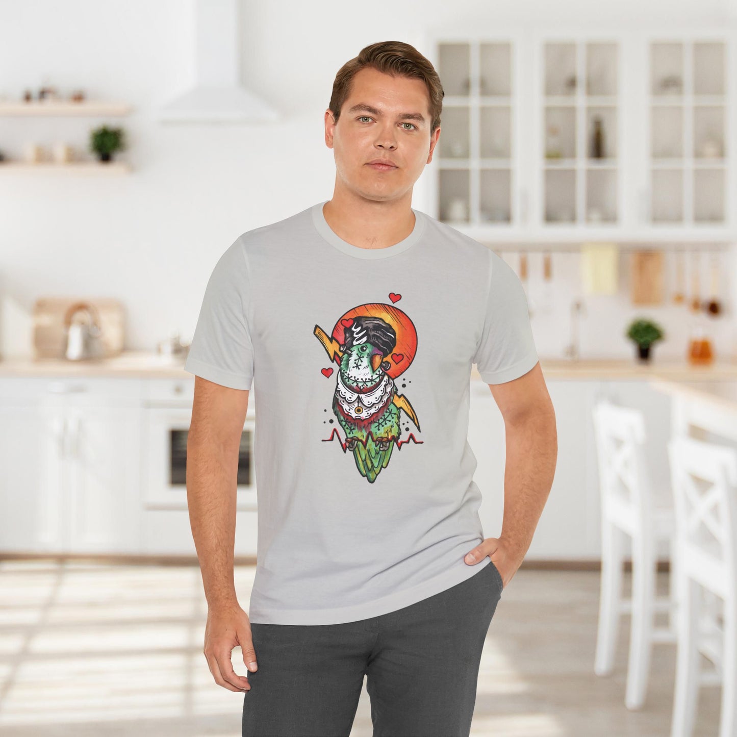 Bride of Frankenstein Lovebird, Hand-Drawn & Hand-Colored Tee