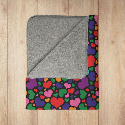 Gilbert Baker Rainbow Pride Valentine’s Day Hearts Black Fleece Sherpa Blanket