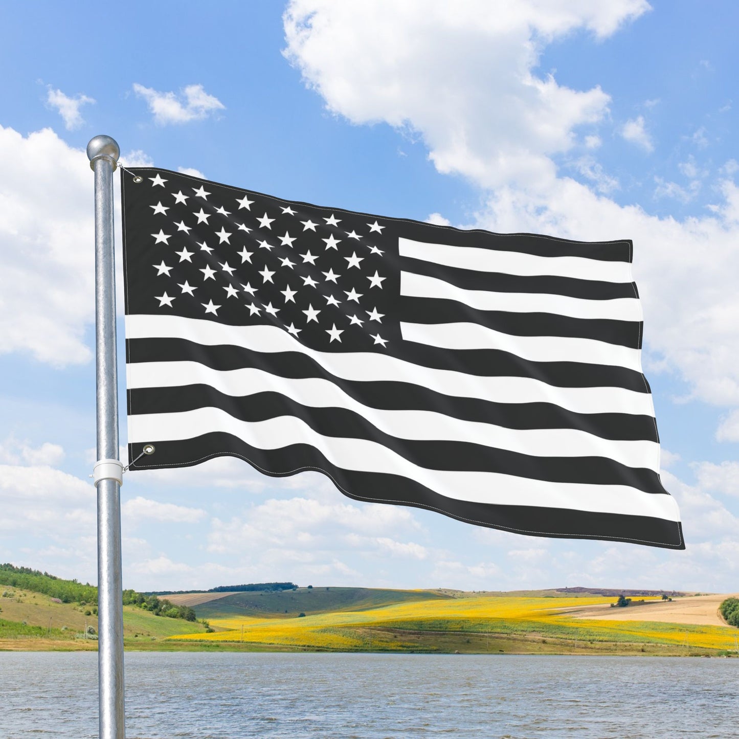 USA Black & White American Flag with Grommets