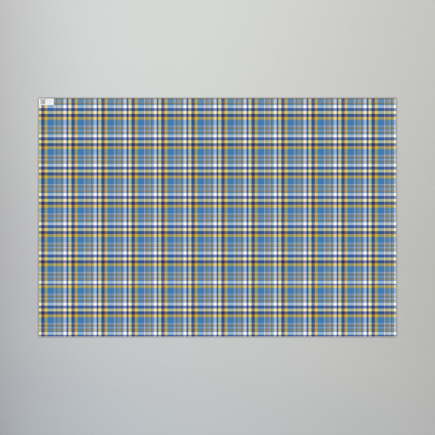 29'' x 20" Matte Hannukah Navy Blue, Light Blue, White & Gold Plaid Gift Wrapping Paper Roll