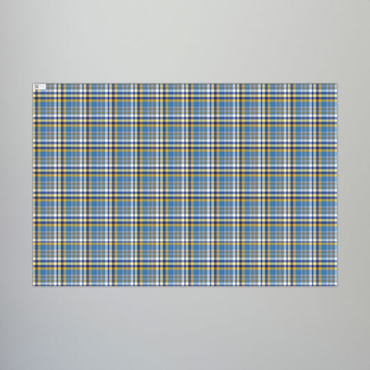 29'' x 20" Matte Hannukah Navy Blue, Light Blue, White & Gold Plaid Gift Wrapping Paper Roll