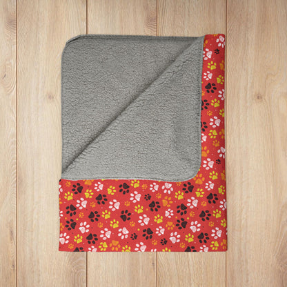 Yellow & White Ohio Paw Prints Red Fleece Sherpa Blanket