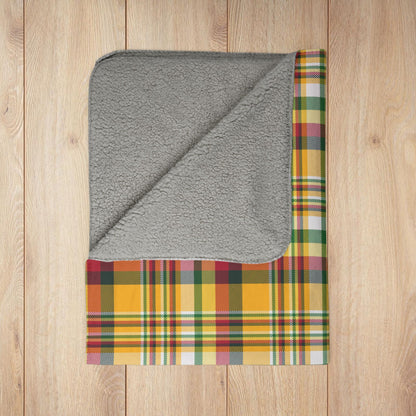 Christmas Green & Gold Green Bay WI Plaid Fleece Sherpa Blanket