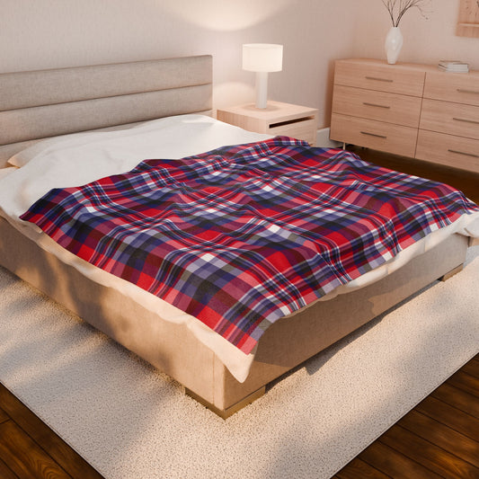 Nautical Red Plaid Velveteen Plush Blanket