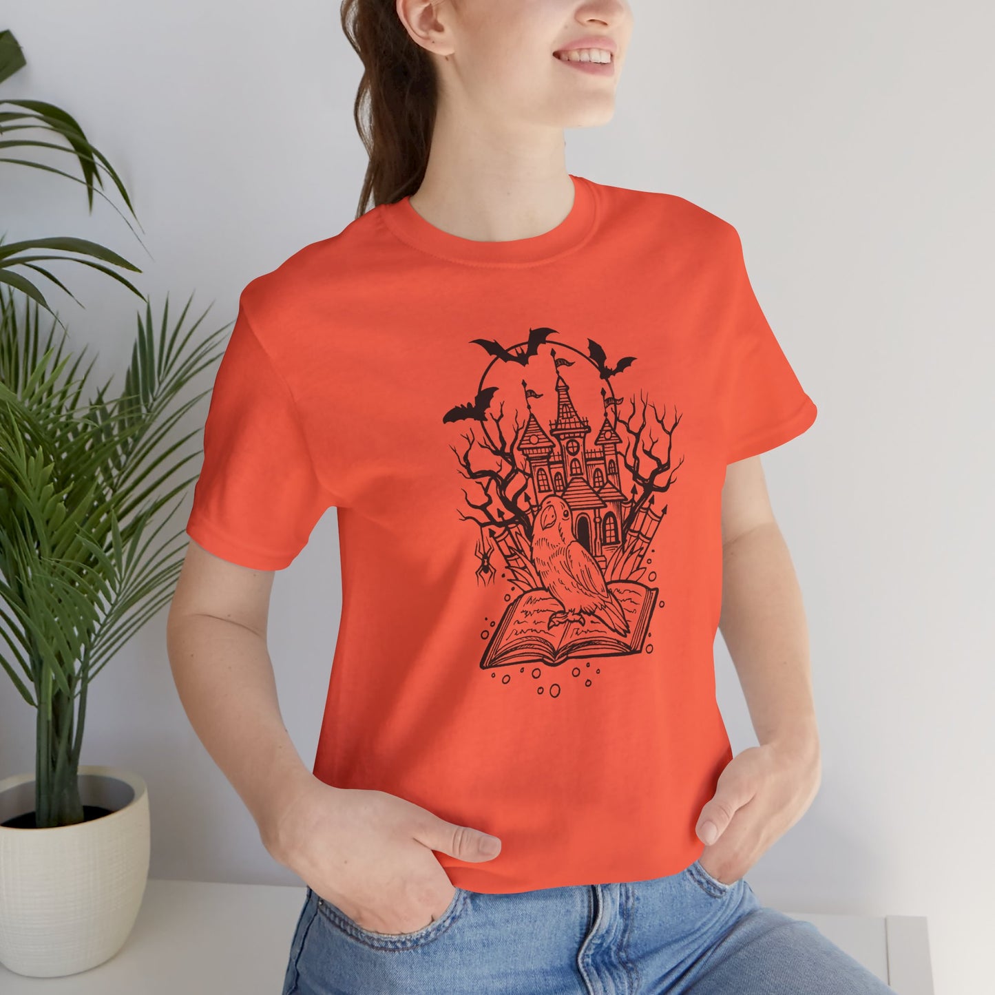 Lovebird on a Spell Book by a Haunted House, Line Art Tee