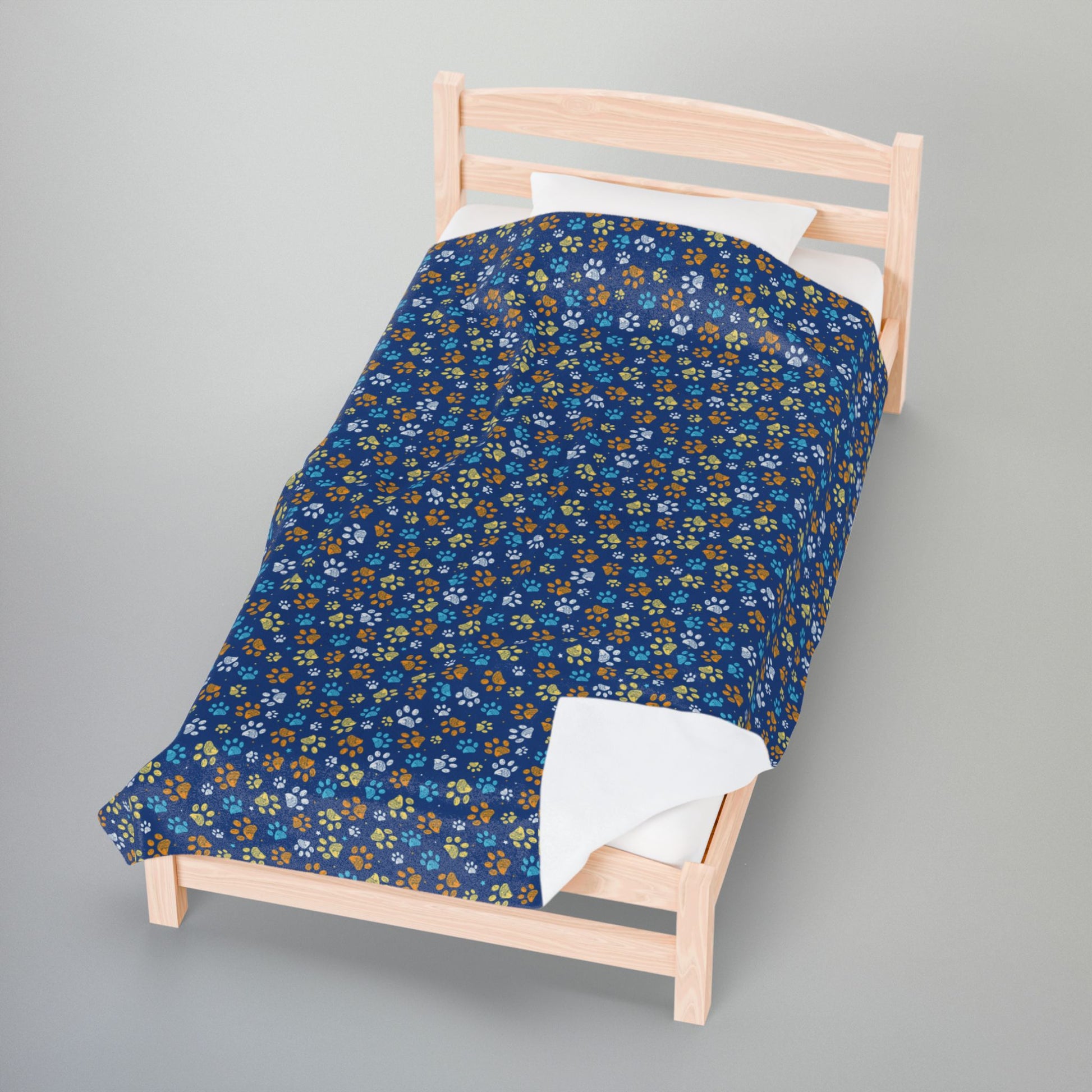 Teal & Gold Ohio Paw Prints Blue Velveteen Plush Blanket