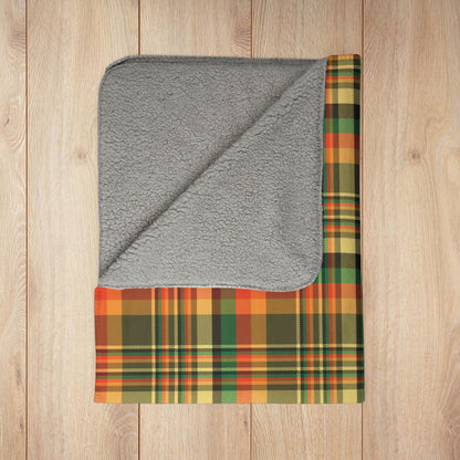 Dark Green, Orange & Gold Elysburg PA Plaid Fleece Sherpa Blanket