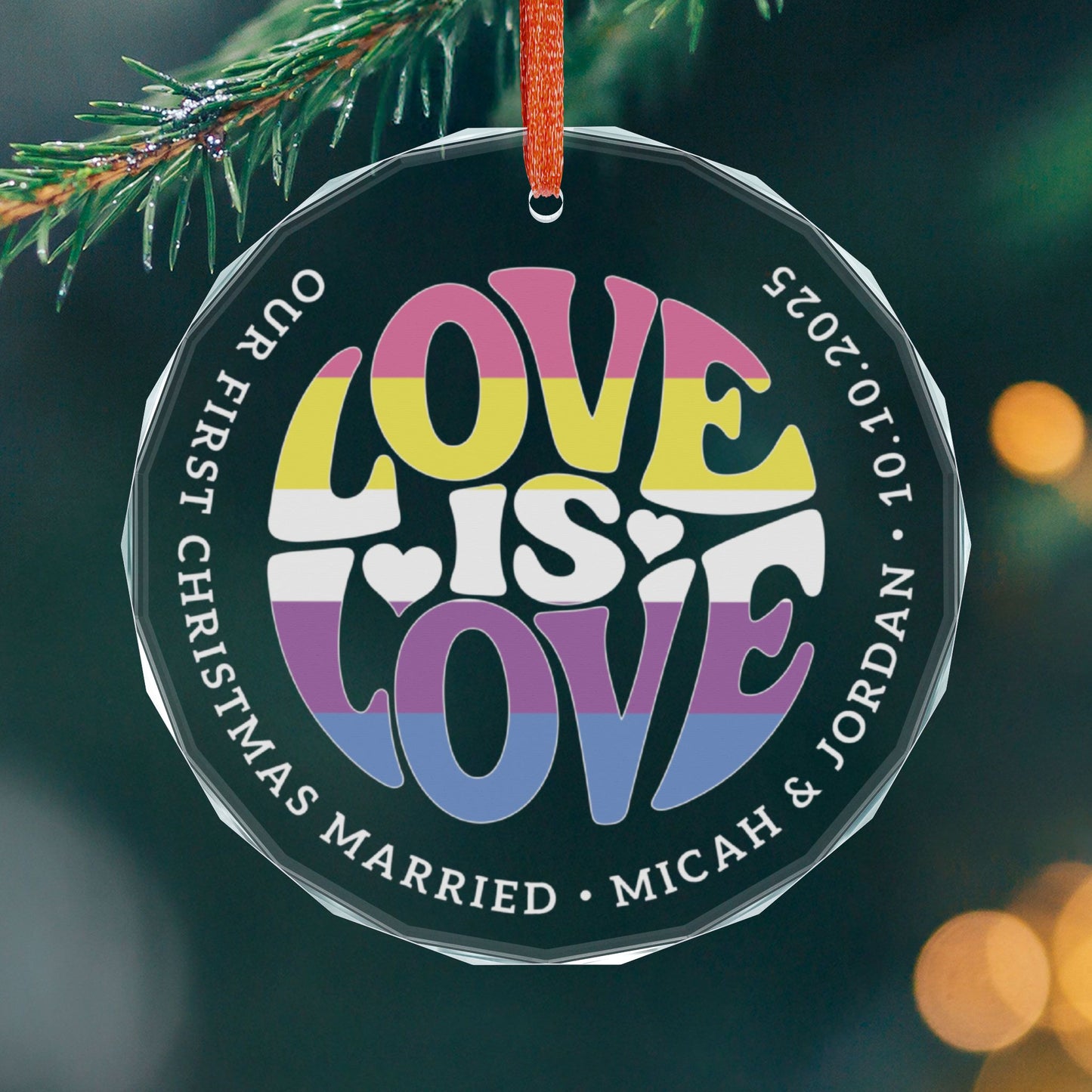 Round One size Custom Crystal Love is Love Bigender Pride 3" Circle Ornament