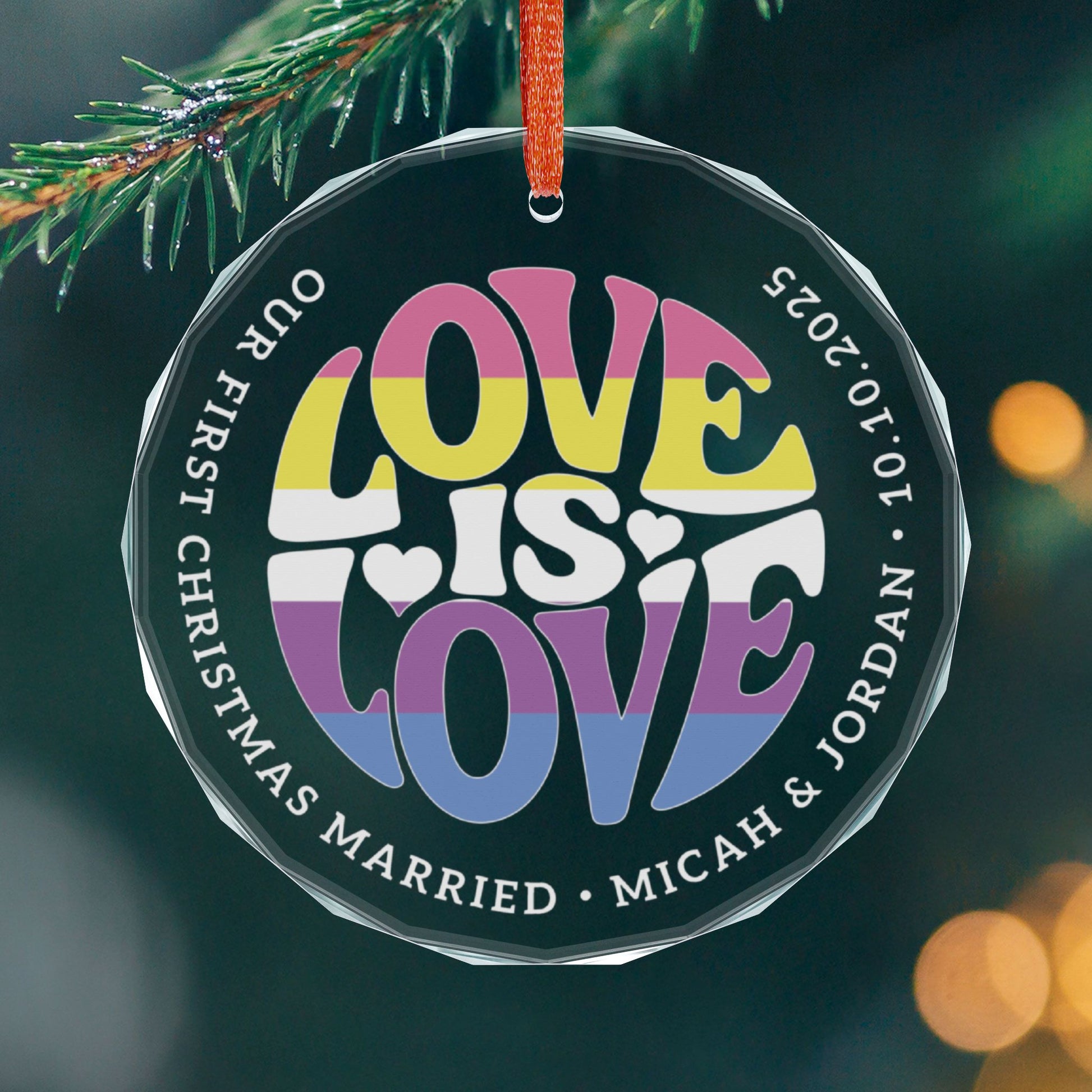 Round One size Custom Crystal Love is Love Bigender Pride 3" Circle Ornament
